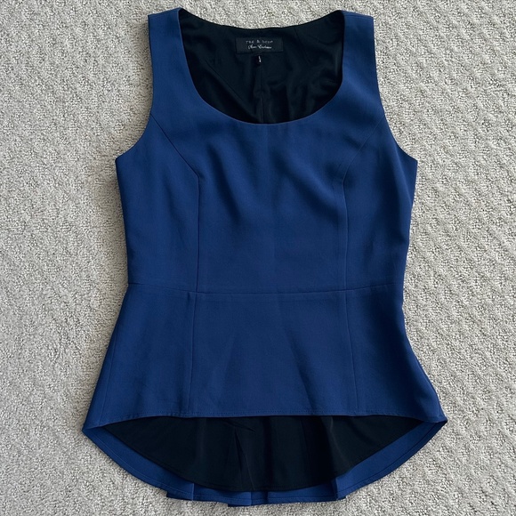 Rag & Bone Sleeveless Pleated High-Low Peplum Top Blue/Black Size 4 Modern Edgy - Picture 1 of 11